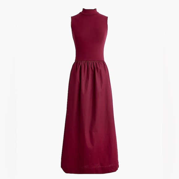 J. Crew Factory Dresses & Skirts - J.Crew Mockneck knit mixed-media dress in dark red size M